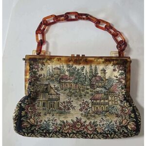 Rare 1940s Lucite Tapestry Woven Chainlink, made in France silk lined Old Money